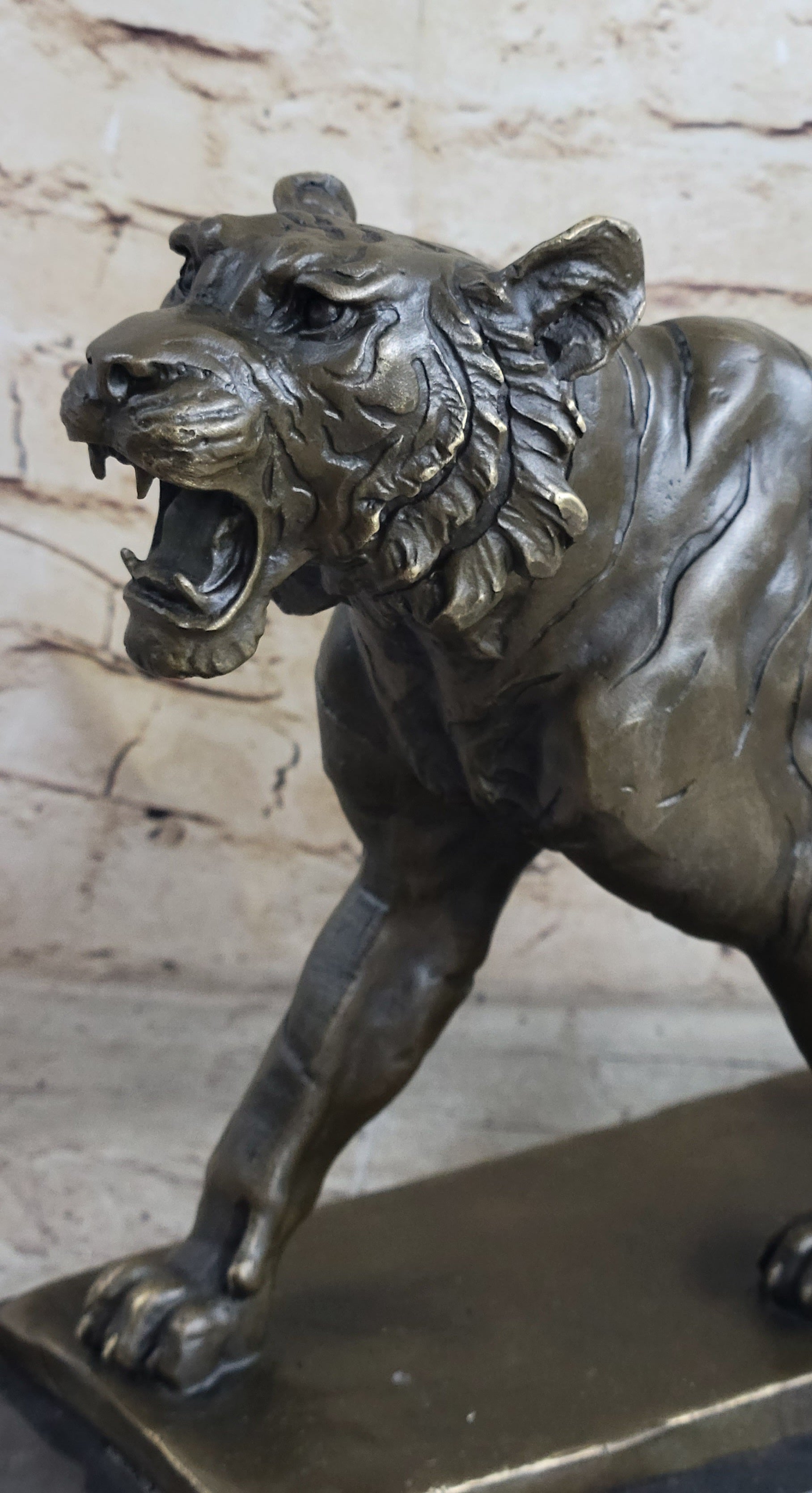 Signed Barye Cougar Lion Tiger Wild Animal Bronze Sculpture