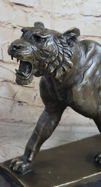 Signed Barye Cougar Lion Tiger Wild Animal Bronze Sculpture