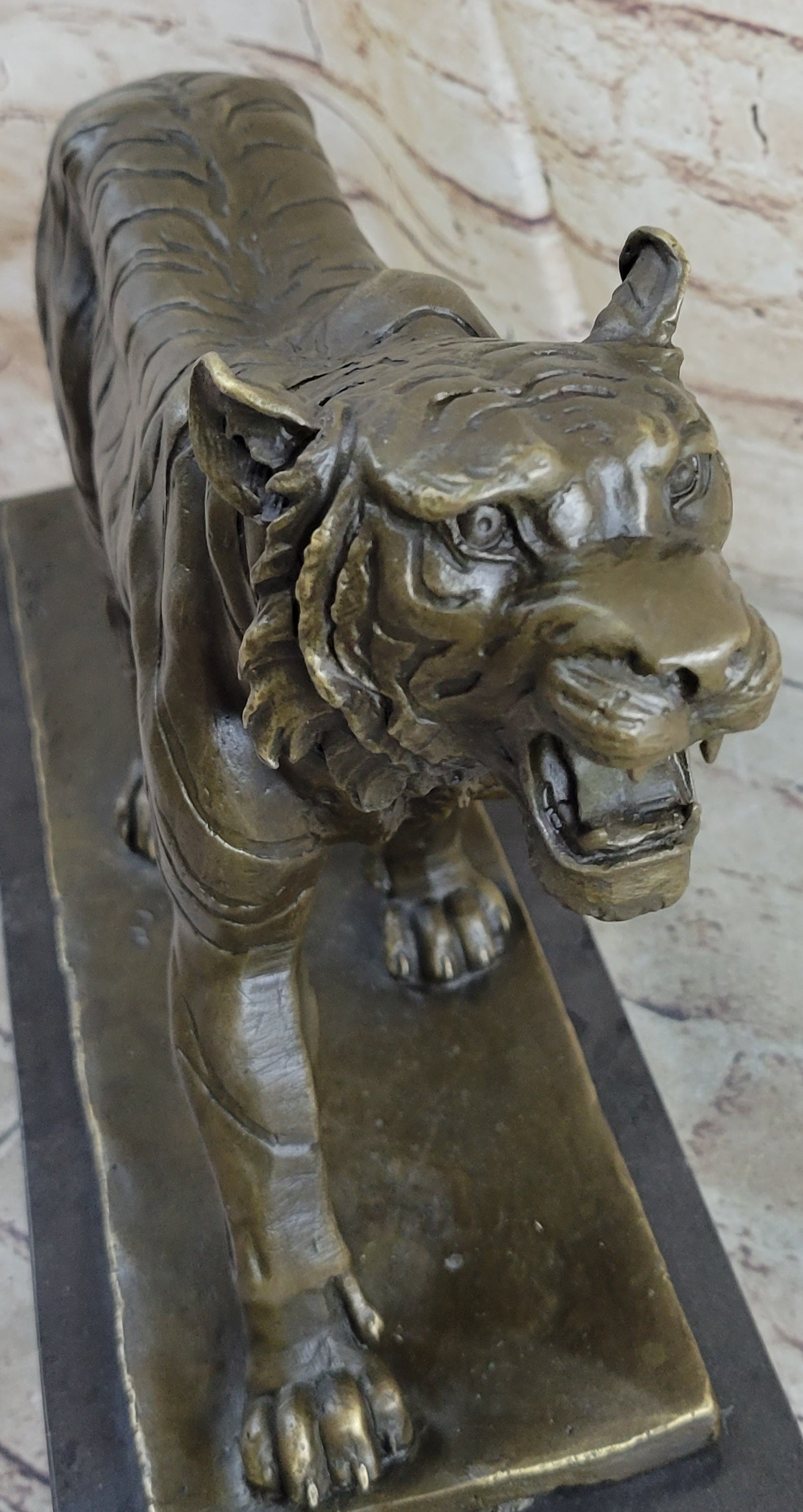 Signed Barye Cougar Lion Tiger Wild Animal Bronze Sculpture