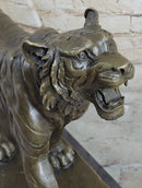 Signed Barye Cougar Lion Tiger Wild Animal Bronze Sculpture