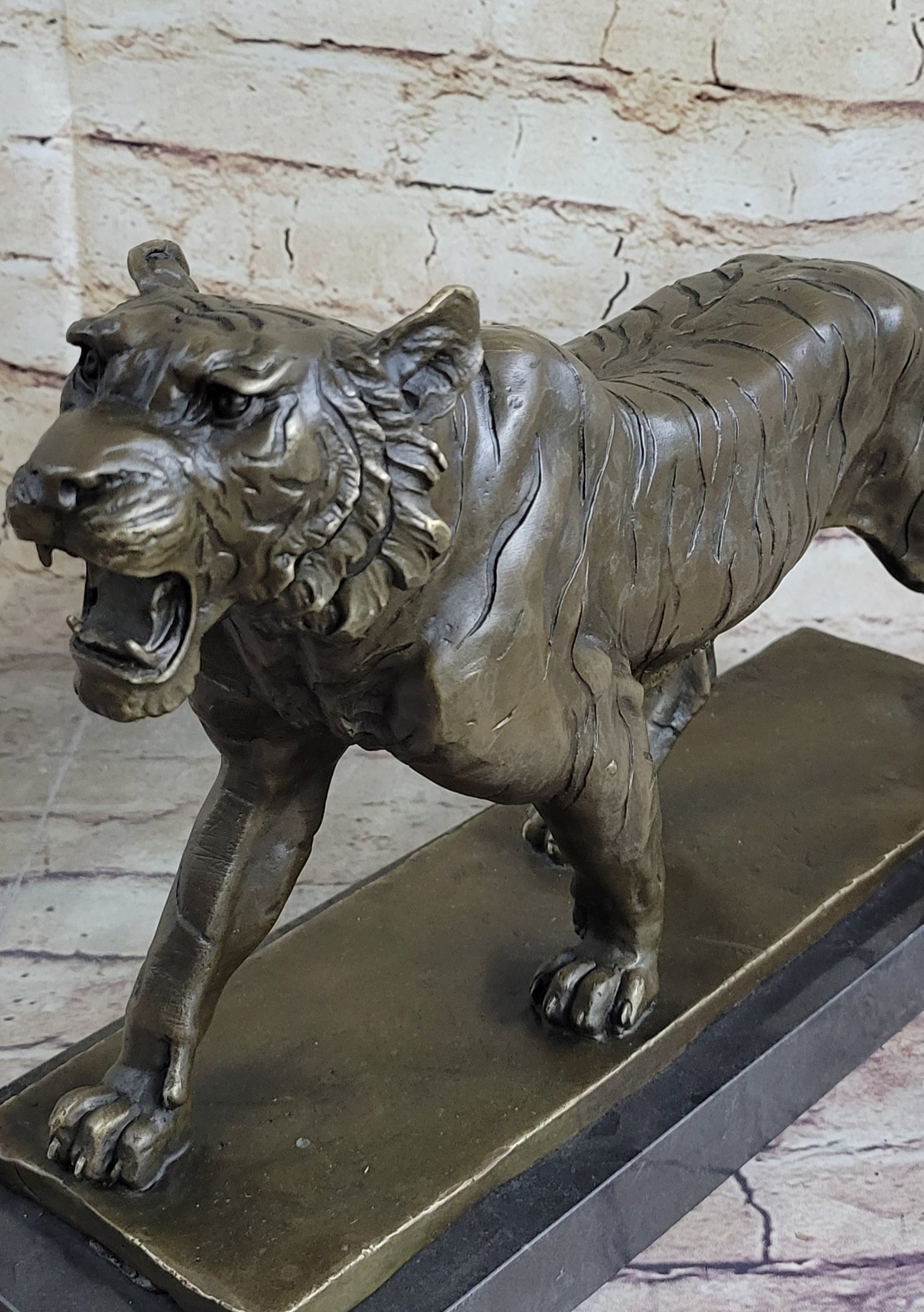 Signed Barye Cougar Lion Tiger Wild Animal Bronze Sculpture
