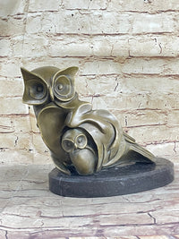 Signed Barye Owl Bird Bronze Sculpture Marble Base Art Deco