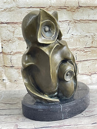 Signed Barye Owl Bird Bronze Sculpture Marble Base Art Deco