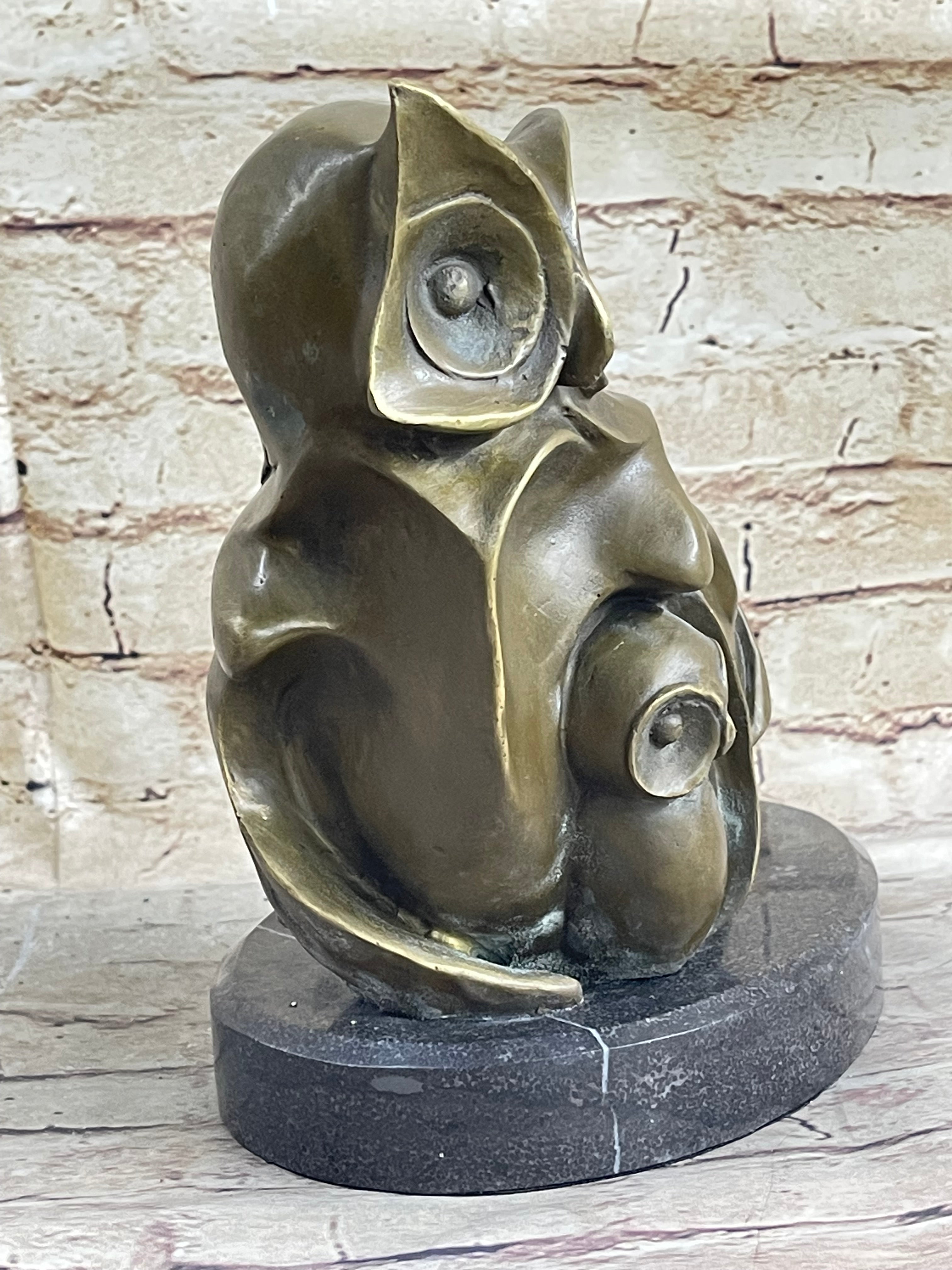 Signed Barye Owl Bird Bronze Sculpture Marble Base Art Deco