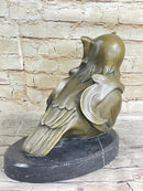 Signed Barye Owl Bird Bronze Sculpture Marble Base Art Deco