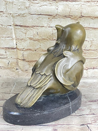 Signed Barye Owl Bird Bronze Sculpture Marble Base Art Deco