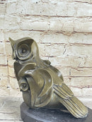 Signed Barye Owl Bird Bronze Sculpture Marble Base Art Deco