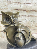 Signed Barye Owl Bird Bronze Sculpture Marble Base Art Deco