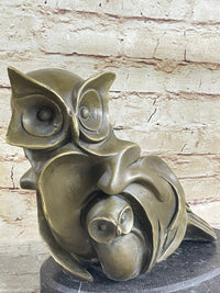 Signed Barye Owl Bird Bronze Sculpture Marble Base Art Deco