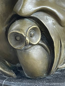 Signed Barye Owl Bird Bronze Sculpture Marble Base Art Deco
