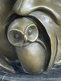 Signed Barye Owl Bird Bronze Sculpture Marble Base Art Deco