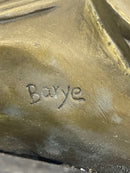 Signed Barye Owl Bird Bronze Sculpture Marble Base Art Deco