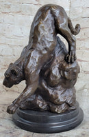 Signed Barye African Wild Cat Jungle Lion Bronze Sculpture