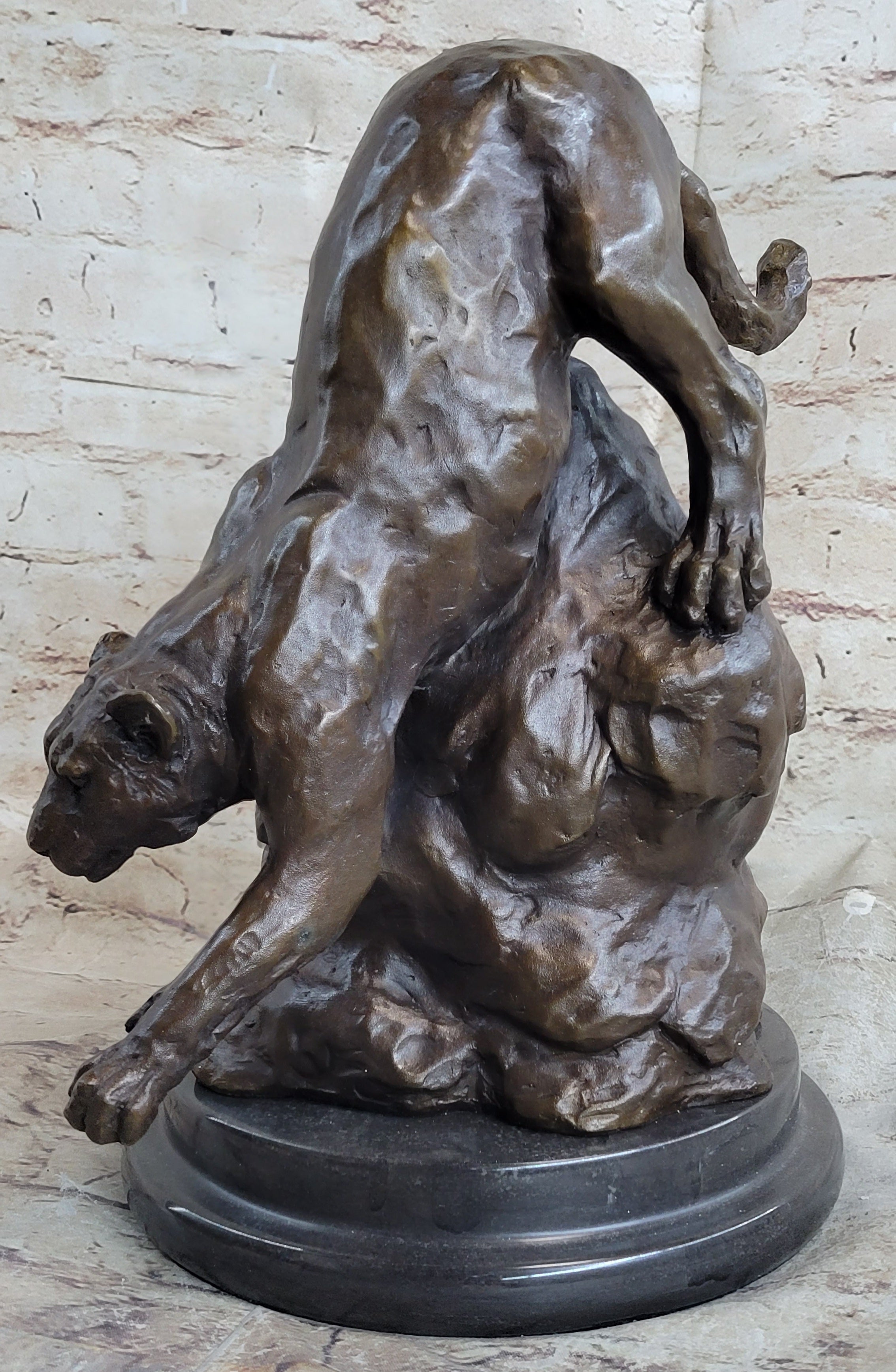 Signed Barye African Wild Cat Jungle Lion Bronze Sculpture