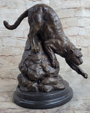 Signed Barye African Wild Cat Jungle Lion Bronze Sculpture
