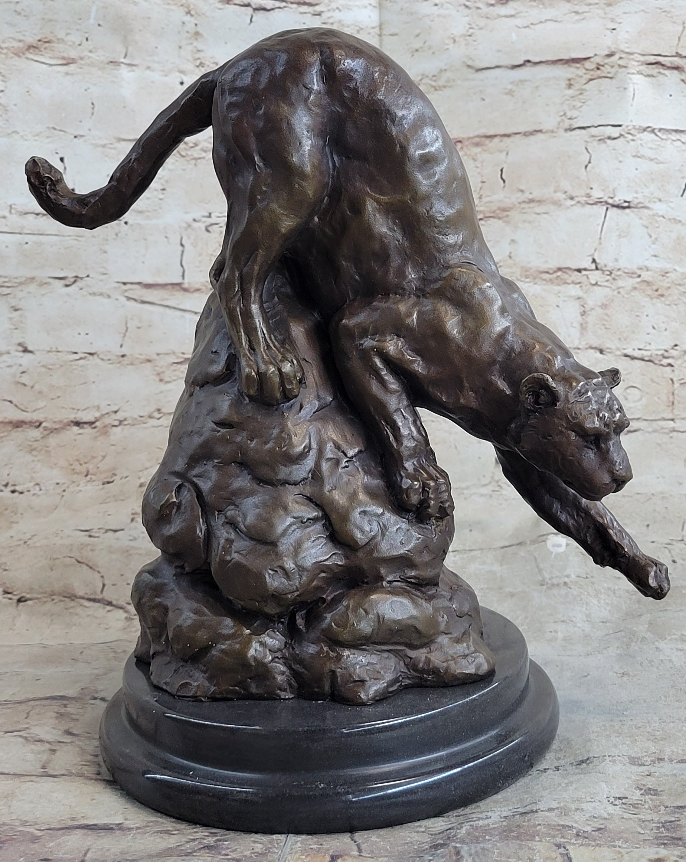 Signed Barye African Wild Cat Jungle Lion Bronze Sculpture
