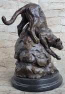 Signed Barye African Wild Cat Jungle Lion Bronze Sculpture