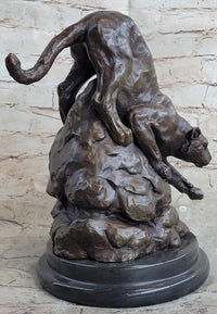 Signed Barye African Wild Cat Jungle Lion Bronze Sculpture