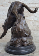Signed Barye African Wild Cat Jungle Lion Bronze Sculpture