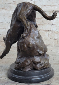 Signed Barye African Wild Cat Jungle Lion Bronze Sculpture