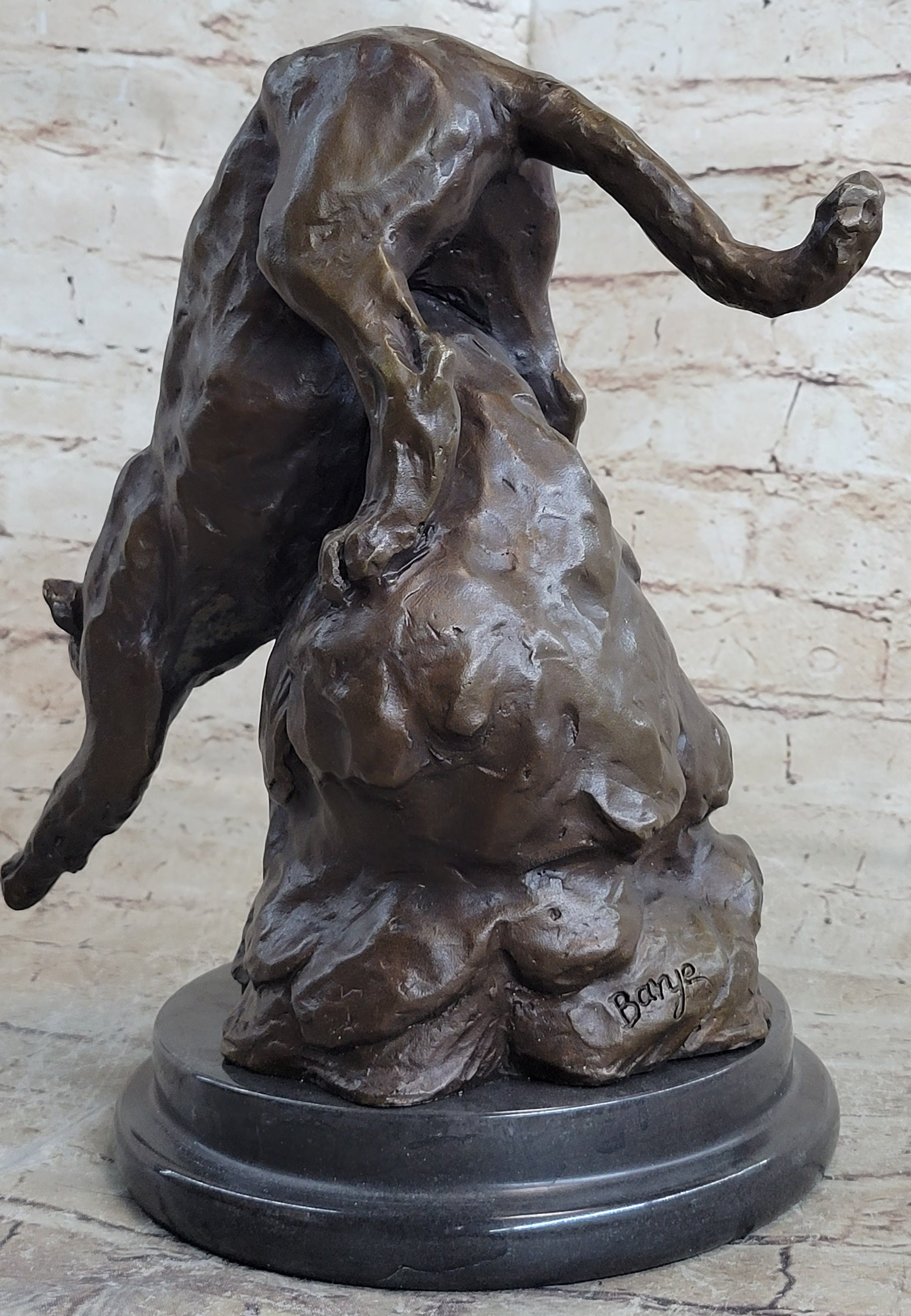 Signed Barye African Wild Cat Jungle Lion Bronze Sculpture