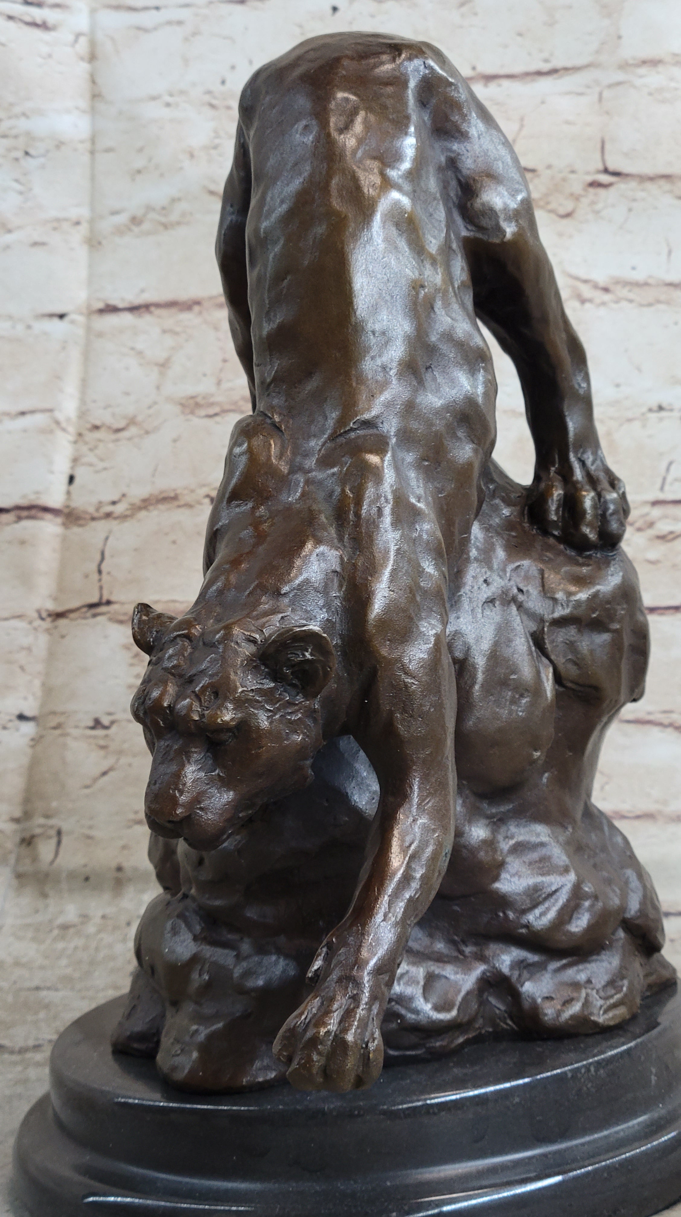 Signed Barye African Wild Cat Jungle Lion Bronze Sculpture