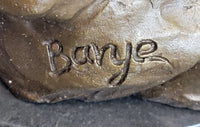 Signed Barye African Wild Cat Jungle Lion Bronze Sculpture