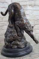Signed Barye African Wild Cat Jungle Lion Bronze Sculpture