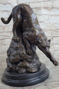 Signed Barye African Wild Cat Jungle Lion Bronze Sculpture
