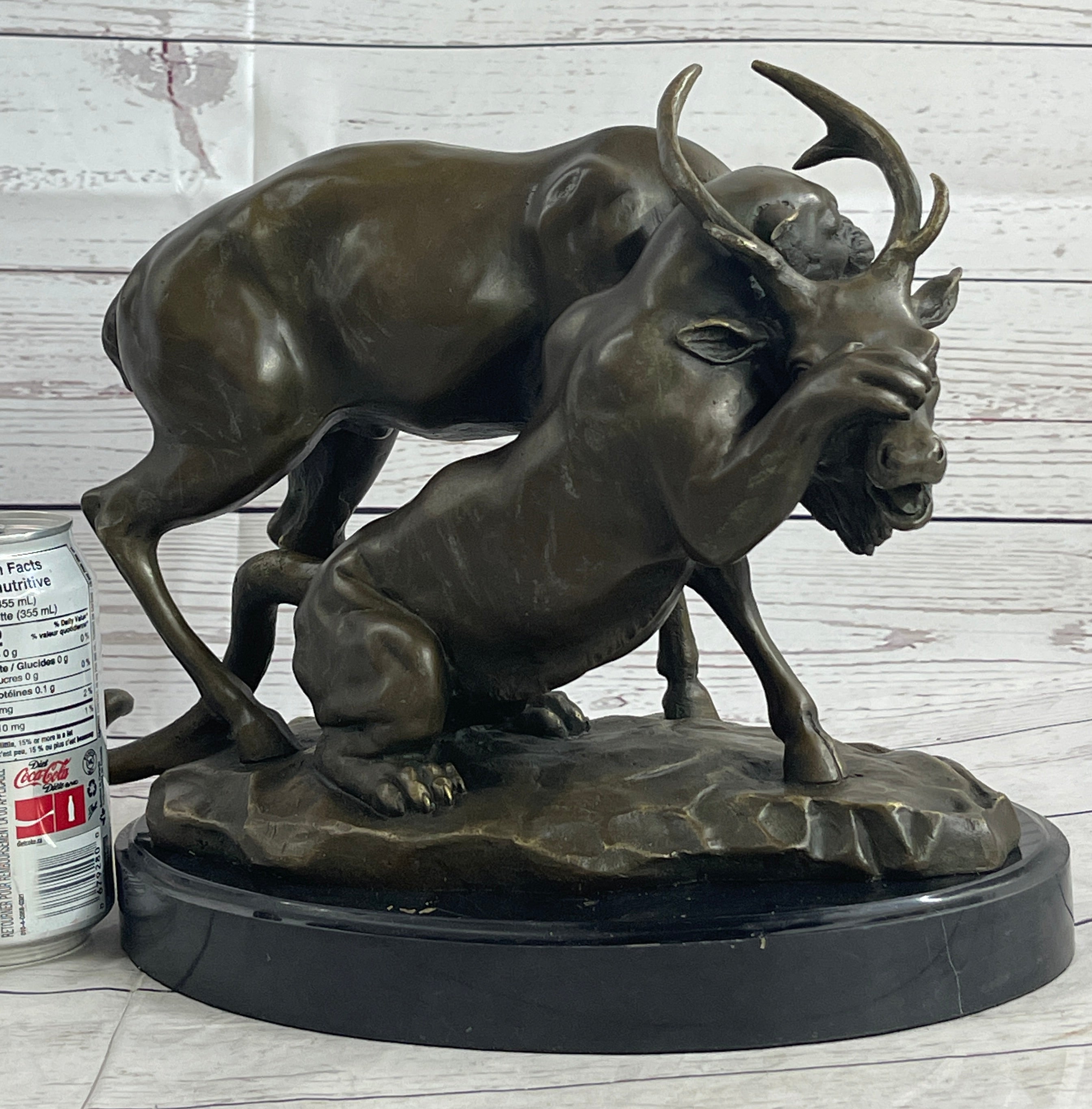 Mountain Lion Hunting Elk Deer by PJ Mene Bronze 11"X 13"