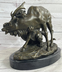 Mountain Lion Hunting Elk Deer by PJ Mene Bronze 11"X 13"