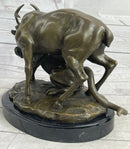 Mountain Lion Hunting Elk Deer by PJ Mene Bronze 11"X 13"