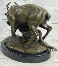 Mountain Lion Hunting Elk Deer by PJ Mene Bronze 11"X 13"