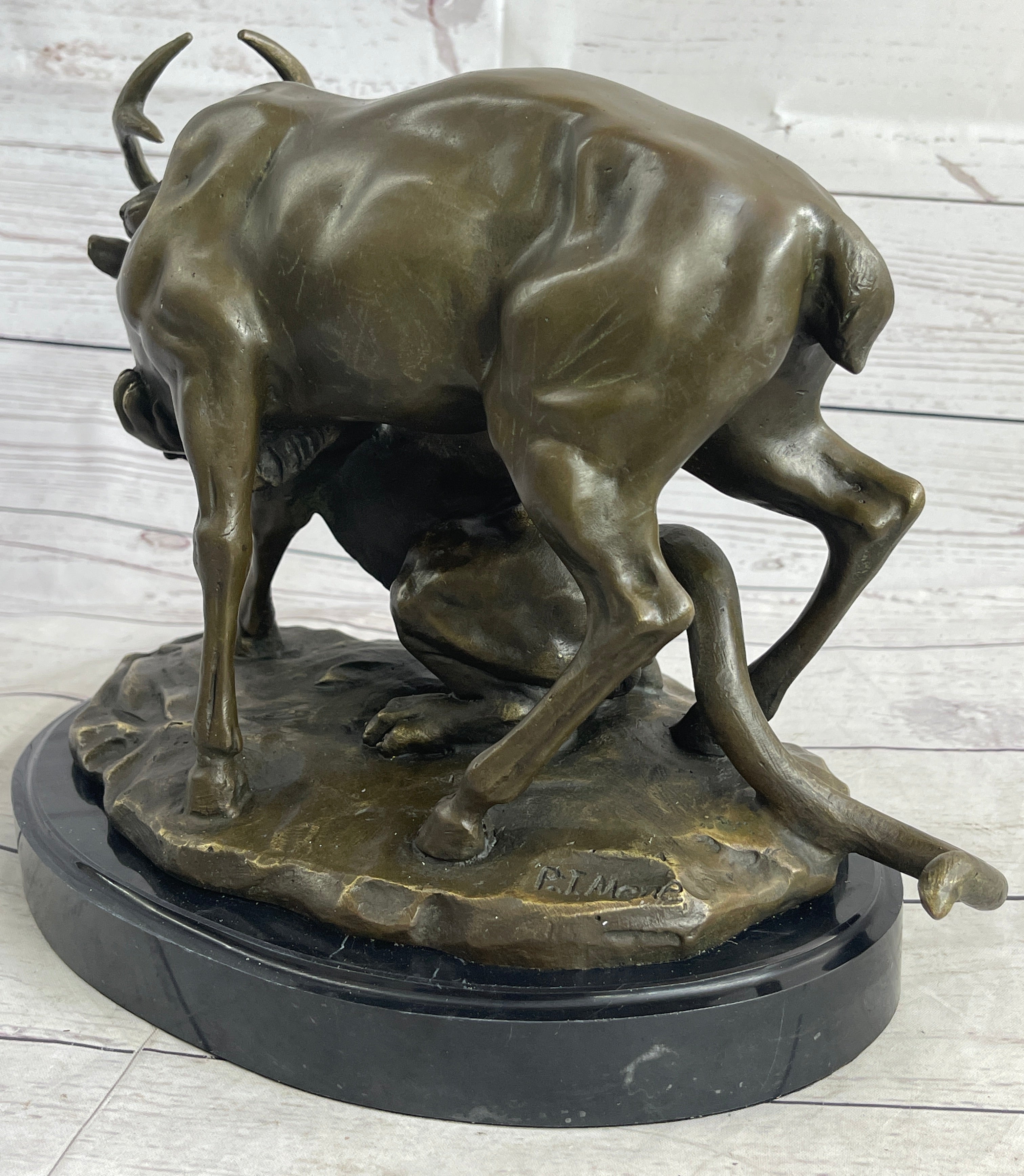 Mountain Lion Hunting Elk Deer by PJ Mene Bronze 11"X 13"