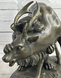 Mountain Lion Hunting Elk Deer by PJ Mene Bronze 11"X 13"