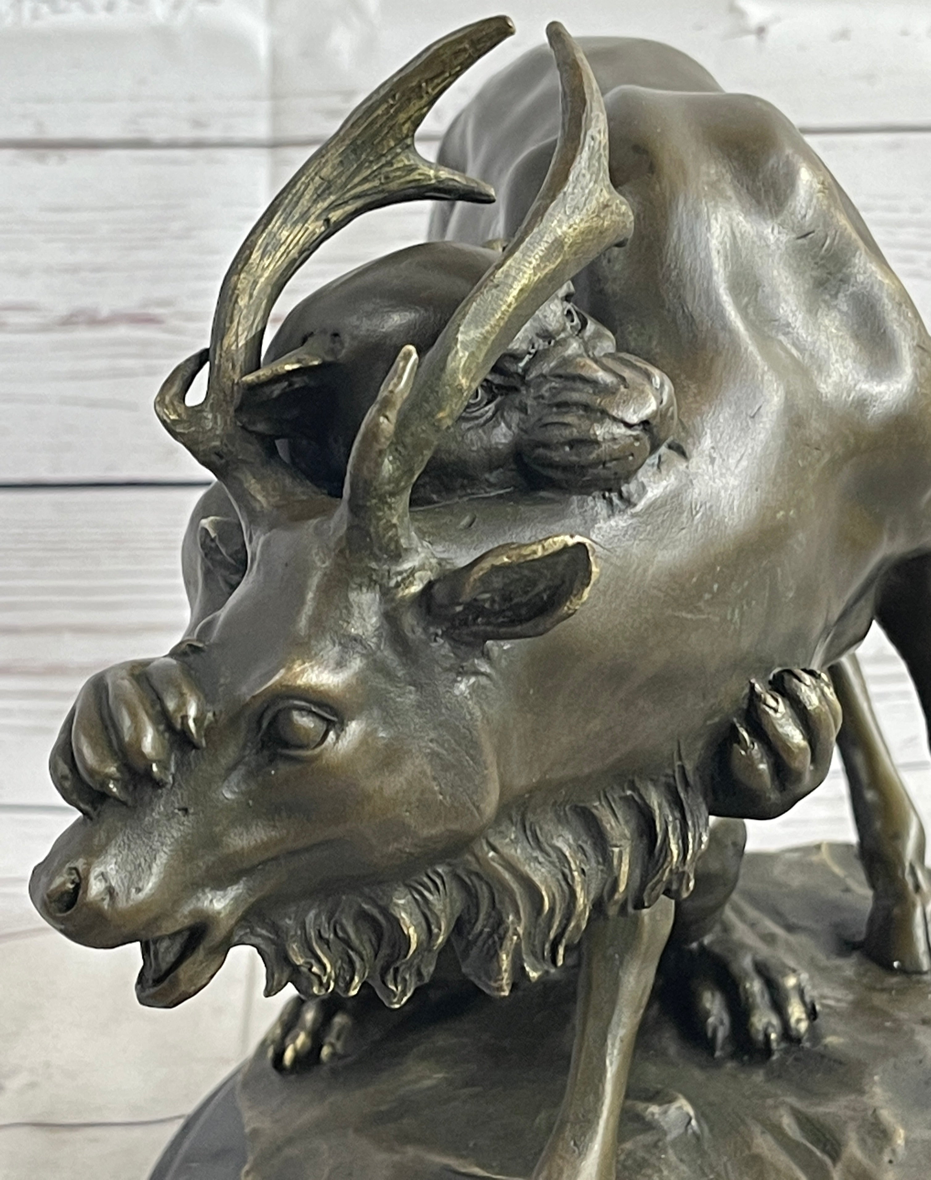 Mountain Lion Hunting Elk Deer by PJ Mene Bronze 11"X 13"