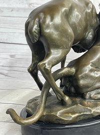 Mountain Lion Hunting Elk Deer by PJ Mene Bronze 11"X 13"