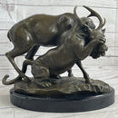 Mountain Lion Hunting Elk Deer by PJ Mene Bronze 11"X 13"