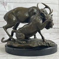 Mountain Lion Hunting Elk Deer by PJ Mene Bronze 11"X 13"