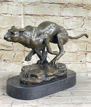Running Cheetah Bronze Sculpture Signed Milo on Marble Base