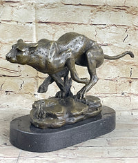 Running Cheetah Bronze Sculpture Signed Milo on Marble Base