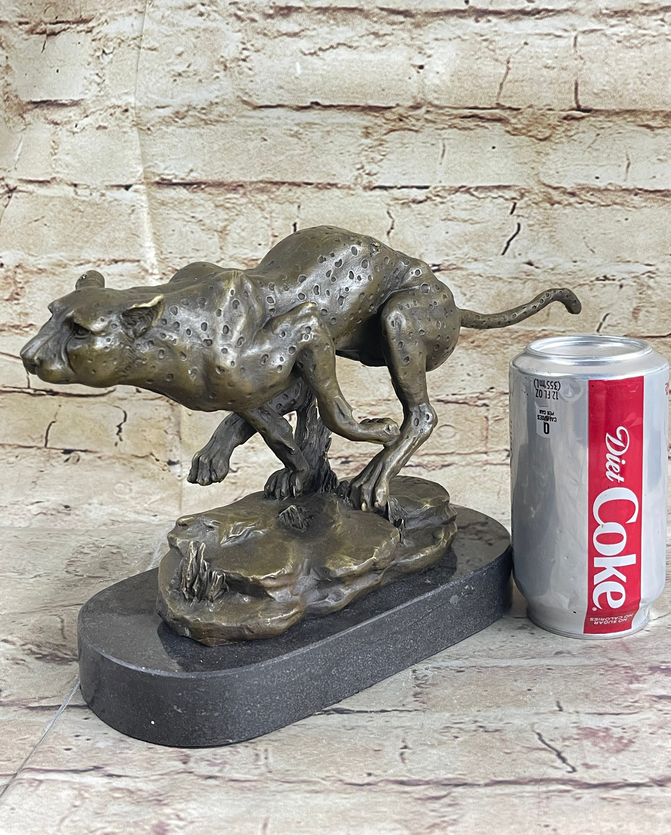 Running Cheetah Bronze Sculpture Signed Milo on Marble Base