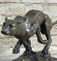 Running Cheetah Bronze Sculpture Signed Milo on Marble Base