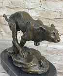 Running Cheetah Bronze Sculpture Signed Milo on Marble Base