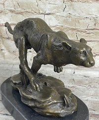 Running Cheetah Bronze Sculpture Signed Milo on Marble Base