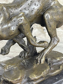 Running Cheetah Bronze Sculpture Signed Milo on Marble Base