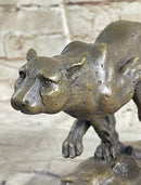 Running Cheetah Bronze Sculpture Signed Milo on Marble Base
