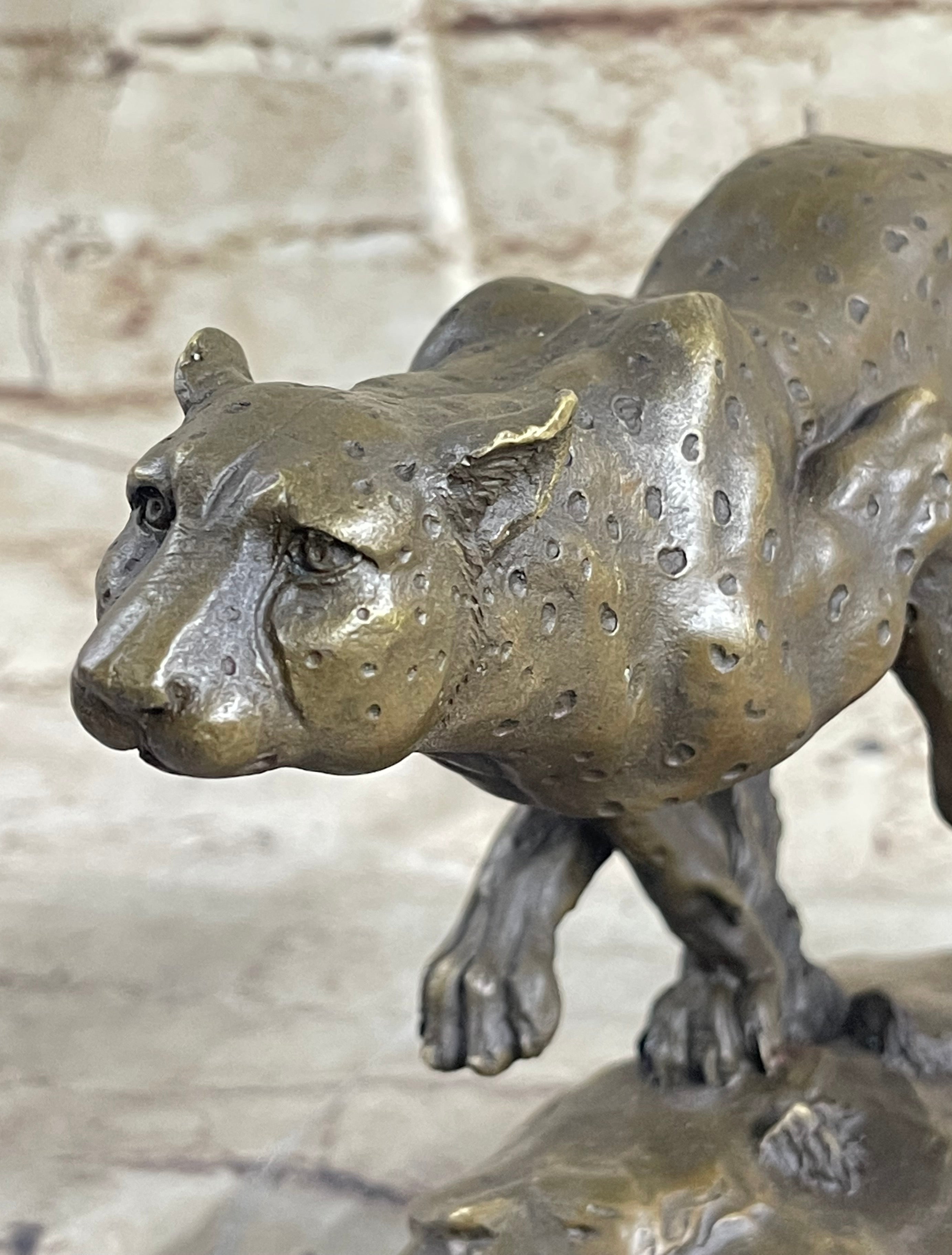 Running Cheetah Bronze Sculpture Signed Milo on Marble Base