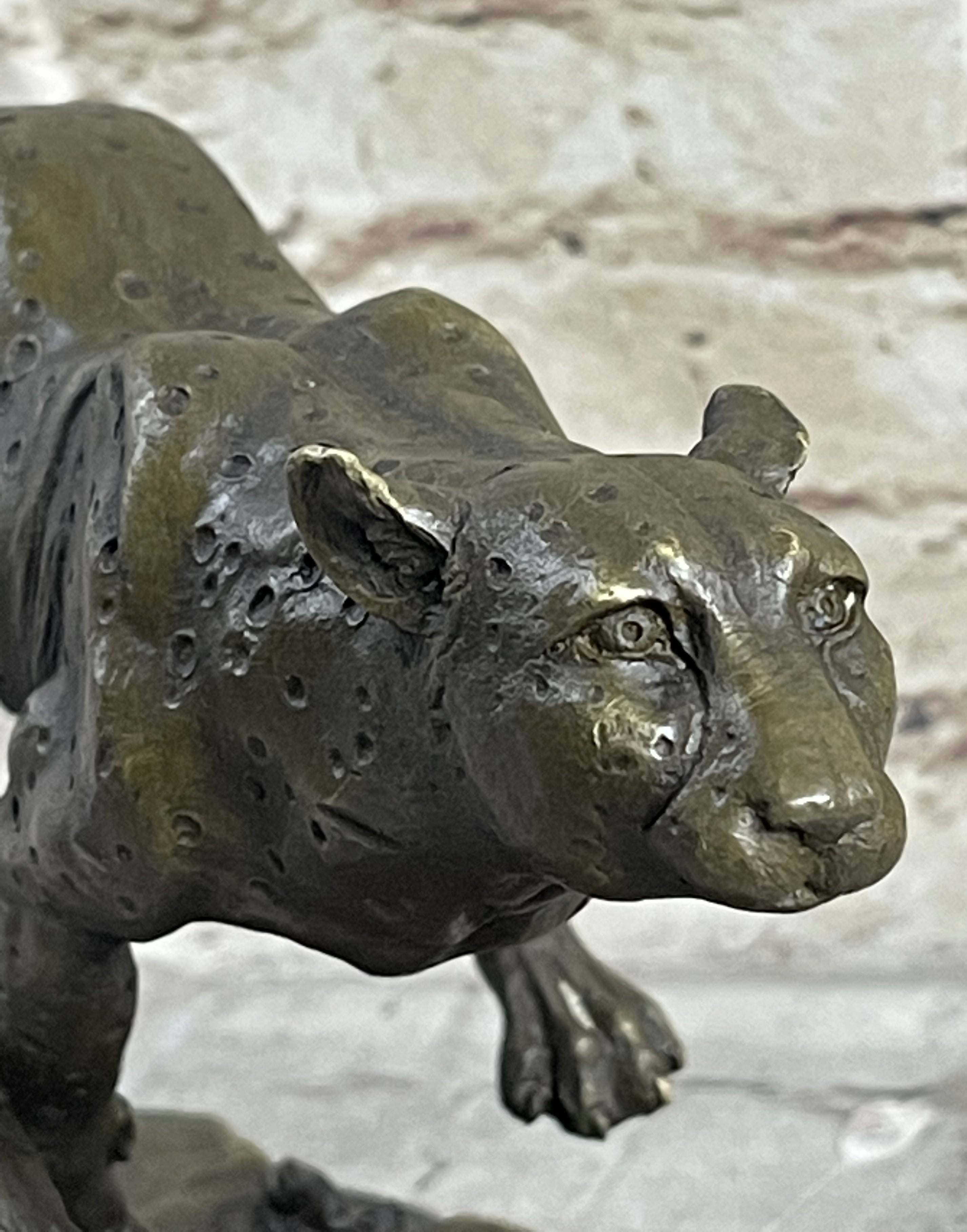 Running Cheetah Bronze Sculpture Signed Milo on Marble Base