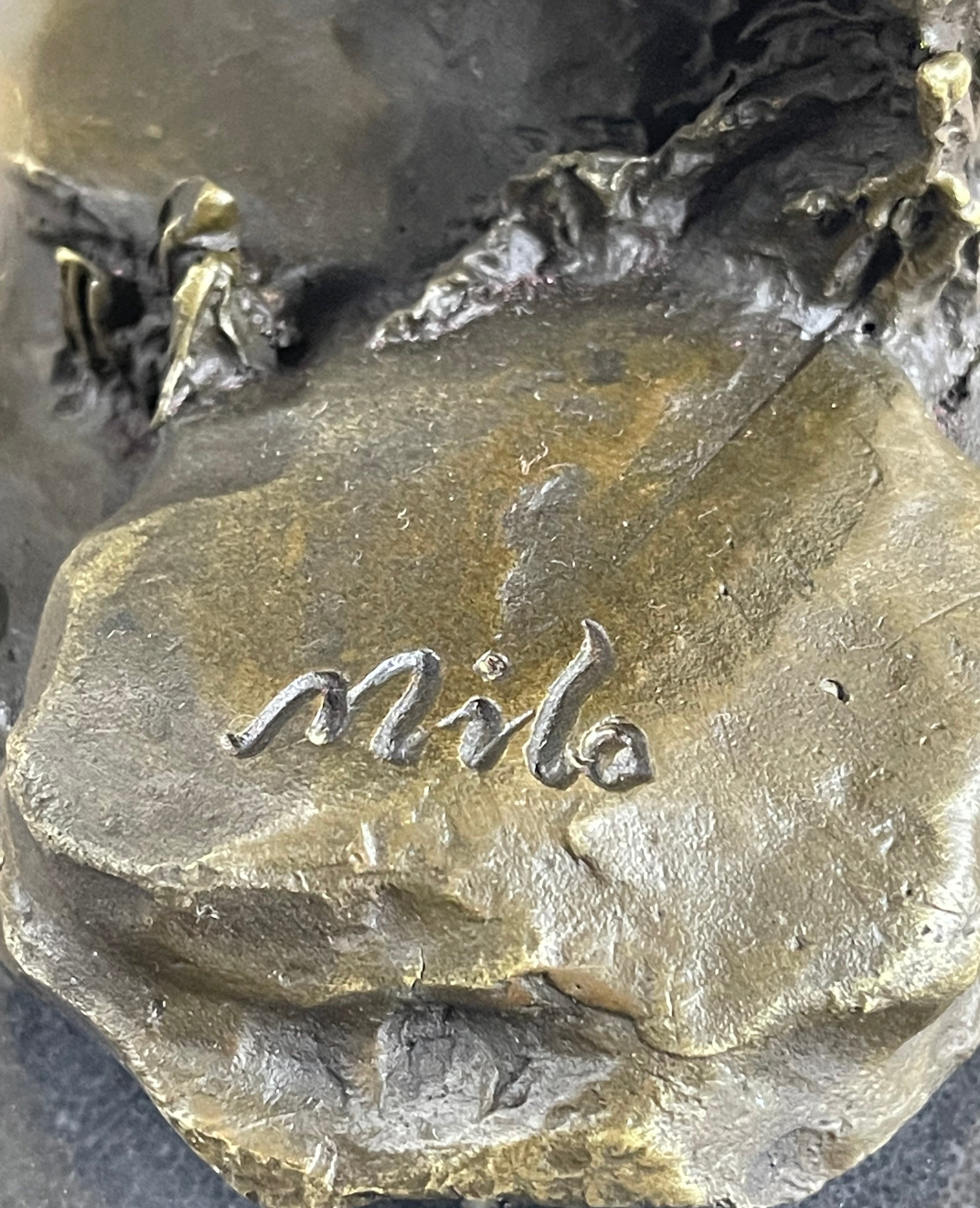 Running Cheetah Bronze Sculpture Signed Milo on Marble Base